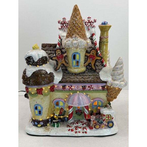 Vintage 2004 Fiber Optic Gingerbread House Christmas Village Candy Ice Cream Con - Picture 1 of 16